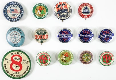 Railroad, Union, Labor U.S. Pinback Buttons (14)