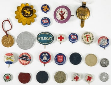 Antique Pinback Buttons, Tokens, etc. (23 pcs)