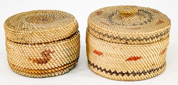 Northwest Coast (2) Small Lidded Baskets