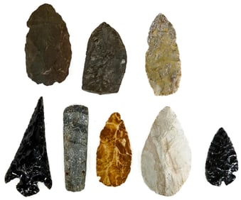 Large (8) Arrowheads, Scrappers and Artifacts