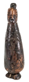 Unusual Carved 6IN Wood Flask w/Stopper