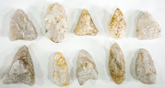 Arrowheads, Scrappers (10) Artifacts [Quartz]