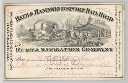 1879 Bath & Hammondsport Railroad Pass