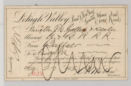 1885 Lehigh Valley Railroads Pass