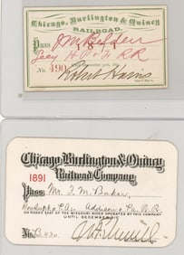 Chicago Burlington & Quincy Railroad Passes (2)