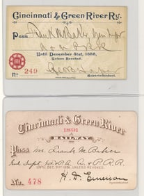 Cincinnati & Green River Railway Passes (2)