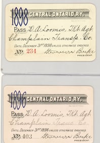 1896, 1898 Central Ontario Railway Passes (2)