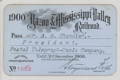 1900 Yazoo & Mississippi Valley Railroad Pass
