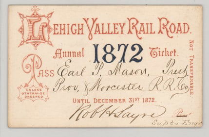 1872 Lehigh Valley Railroad Pass