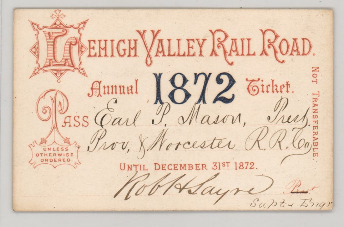1872 Lehigh Valley Railroad Pass (1 of 2)