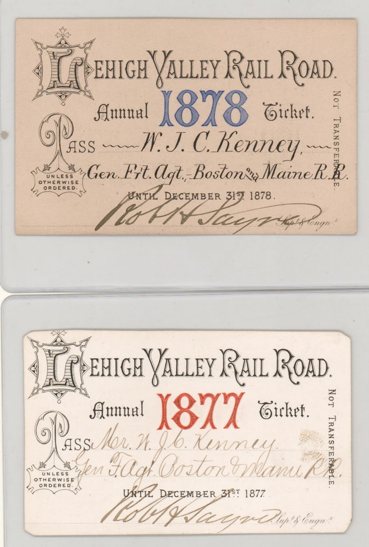 (2) Lehigh Valley Railroad Pass [1877, 1878] (1 of 5)