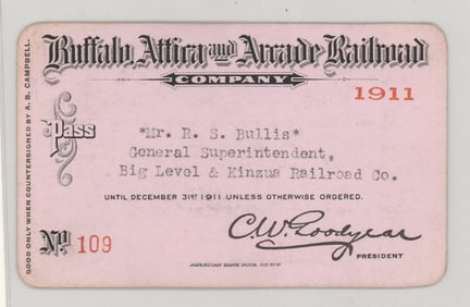 1911 Buffalo, Attica and Arcade Railroad Pass