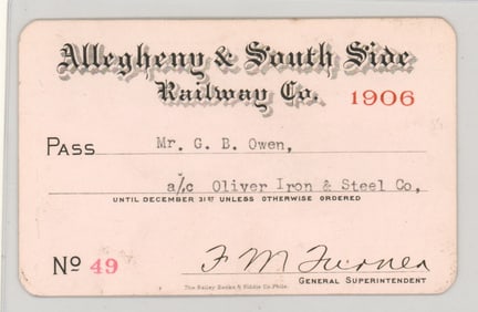 1906 Allegheny & South Side Railway Co. Pass