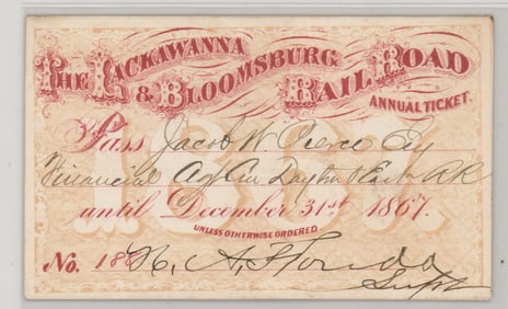 1867 Lackawanna & Bloomsburg Railroad Pass