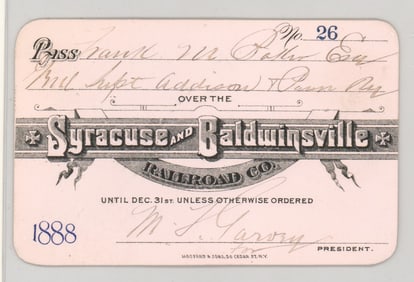 Syracuse and Baldwinsville Railroad Co. Pass