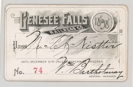 1898 Genesee Falls Railroad Co. Pass