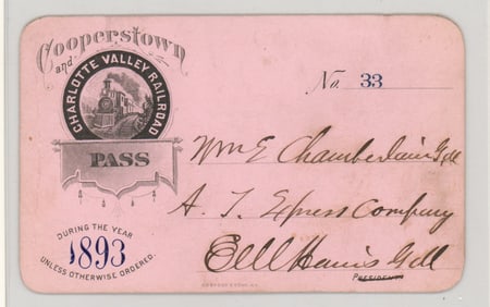 Cooperstown and Charlotte Valley Railroad Pass