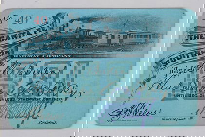 1891 The Santa Fe Southern Railway Pass