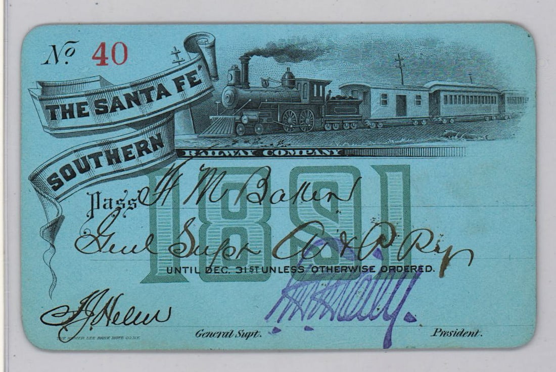 1891 The Santa Fe Southern Railway Pass (1 of 2)