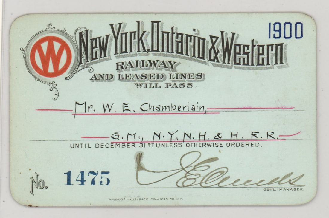 1900 New York, Ontario & Western Railway Pass (1 of 2)