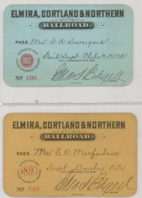 Elmira, Cortland & Northern Railroad Passes (2)