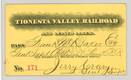 1888 Tionesta Valley Railroad Pass (PA)