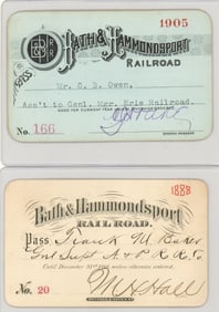 Bath & Hammondsport Railroad Passes (2)