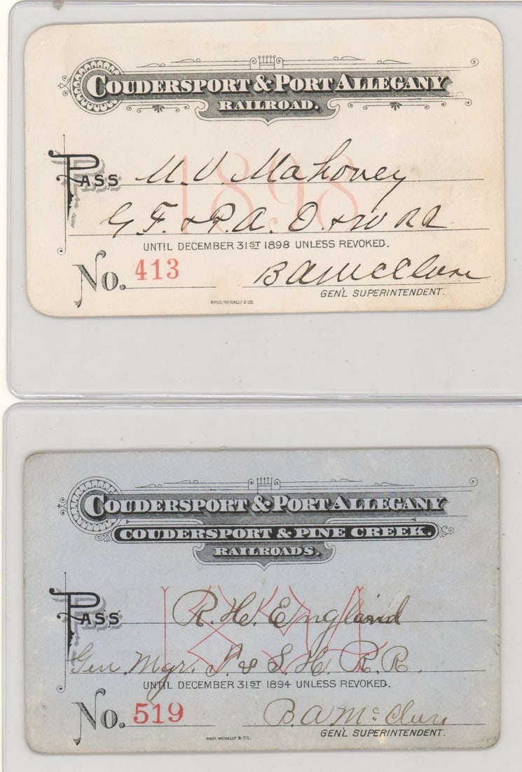 Coudersport & Port Allegany Railroads Passes (2) (1 of 5)