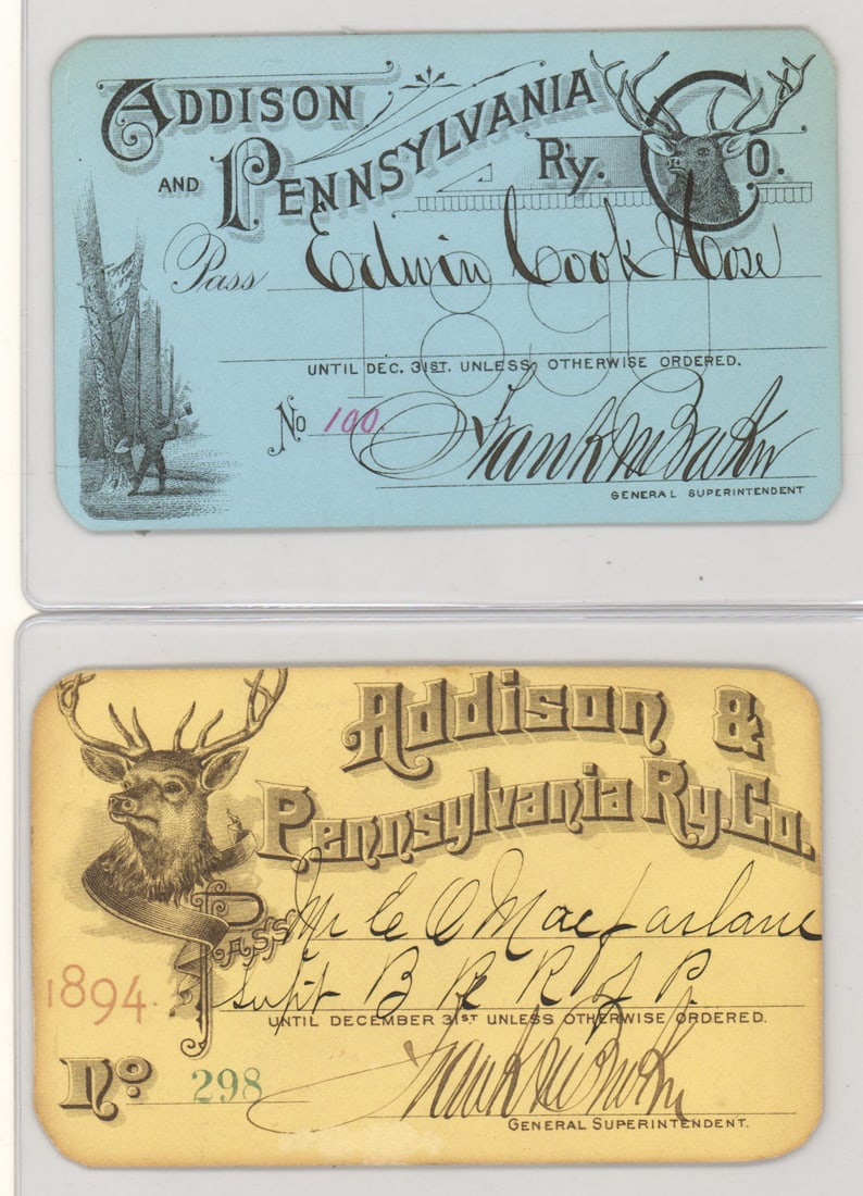 Addison & Pennsylvania Railway Co. Passes (2) (1 of 5)