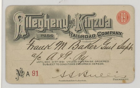 1891 Allegheny and Kinzua Railroad Co. Pass