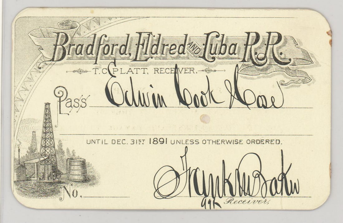 1891 Bradford Eldred and Cuba Railroad Pass (1 of 2)