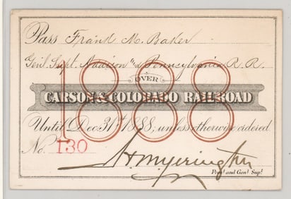 1888 Carson & Colorado Railroad Pass
