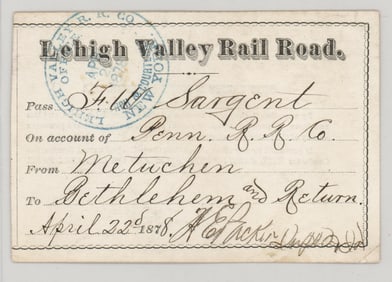 1878 Lehigh Valley Railroad Pass
