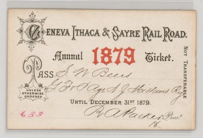 1879 Geneva Ithaca & Sayre Railroad Pass