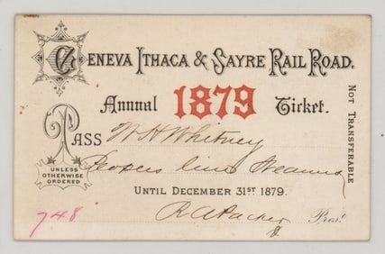 1879 Geneva Ithaca & Sayre Railroad Pass