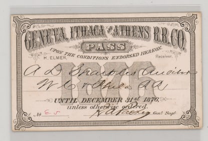 1876 Geneva Ithaca & Athens Railroad Co. Pass
