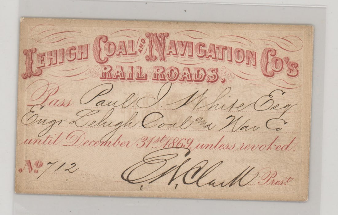 1869 Lehigh Coal and Navigation Co. Pass (1 of 2)