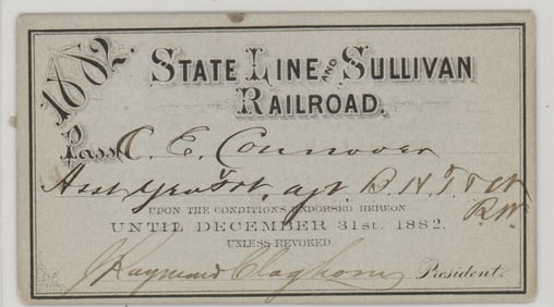 1882 State Line and Sullivan Railroad Pass