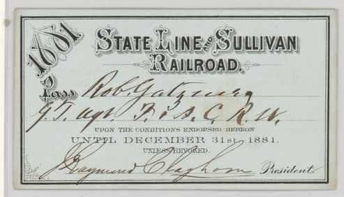 1881 State Line and Sullivan Railroad Pass