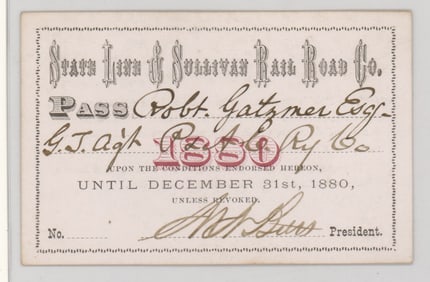 1880 State Line and Sullivan Railroad Pass