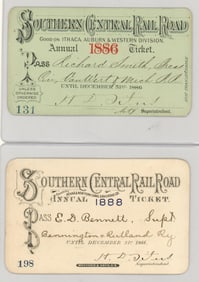 1886 & 1888 Southern Central Railroad Passes