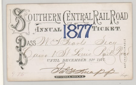 1877 Southern Central Railroad Pass