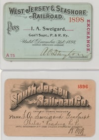[New Jersey] Railroad Passes 1896, 1898