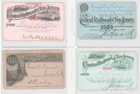 Central Railroad of New Jersey Railroad Passes (4): Central Railroad of New Jersey Railroad Passes (4). They measure approximately 2.5 x 4 inches. The 1905 and 1900 are in excellent condition, the 1888 has glue residue and paper verso from scrapbook re