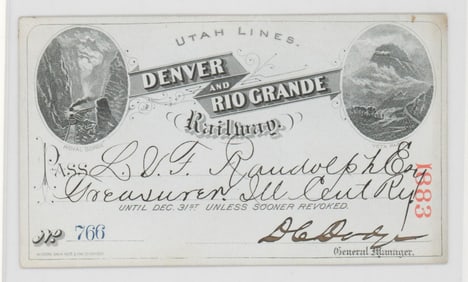 1883 Denver and Rio Grande Railway Pass