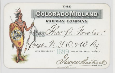 RARE 1899 Colorado Midland Railway Co. Pass