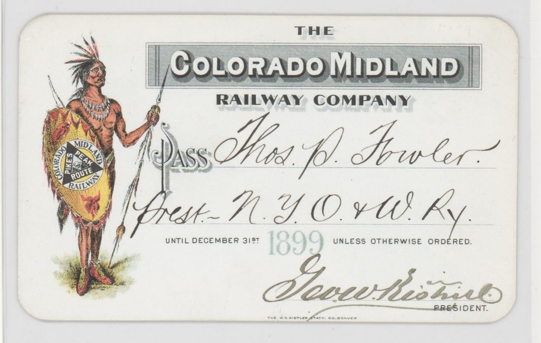 RARE 1899 Colorado Midland Railway Co. Pass (1 of 2)