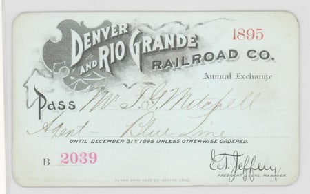 1895 Denver and Rio Grande Railroad Pass