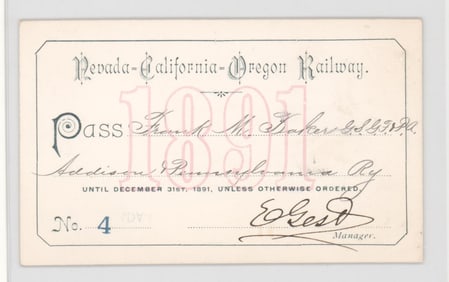 1891 Nevada California Oregon Railway Pass
