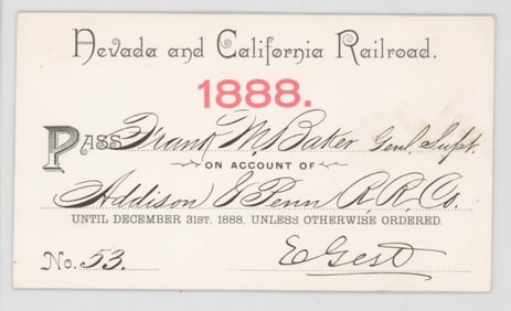 1888 Nevada and California Railroad Pass